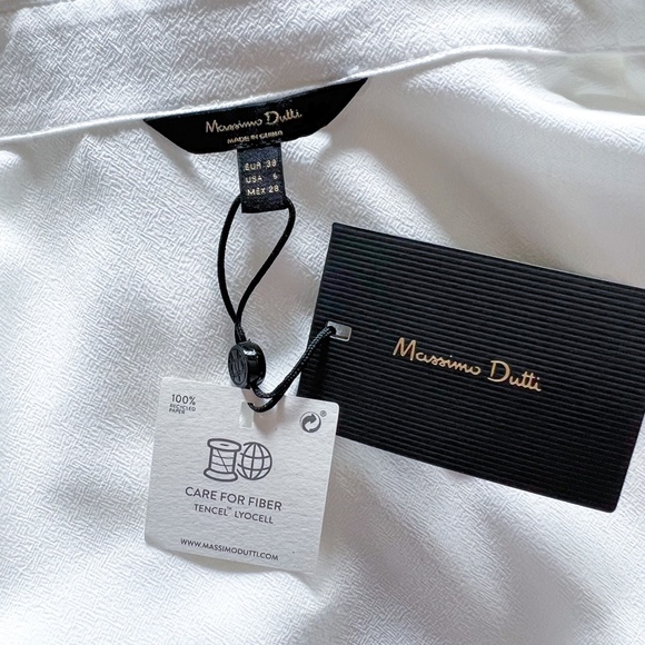 NWT | Massimo Dutti | White Button Down Blouse Ruffled Long Sleeves 6 - Picture 10 of 11